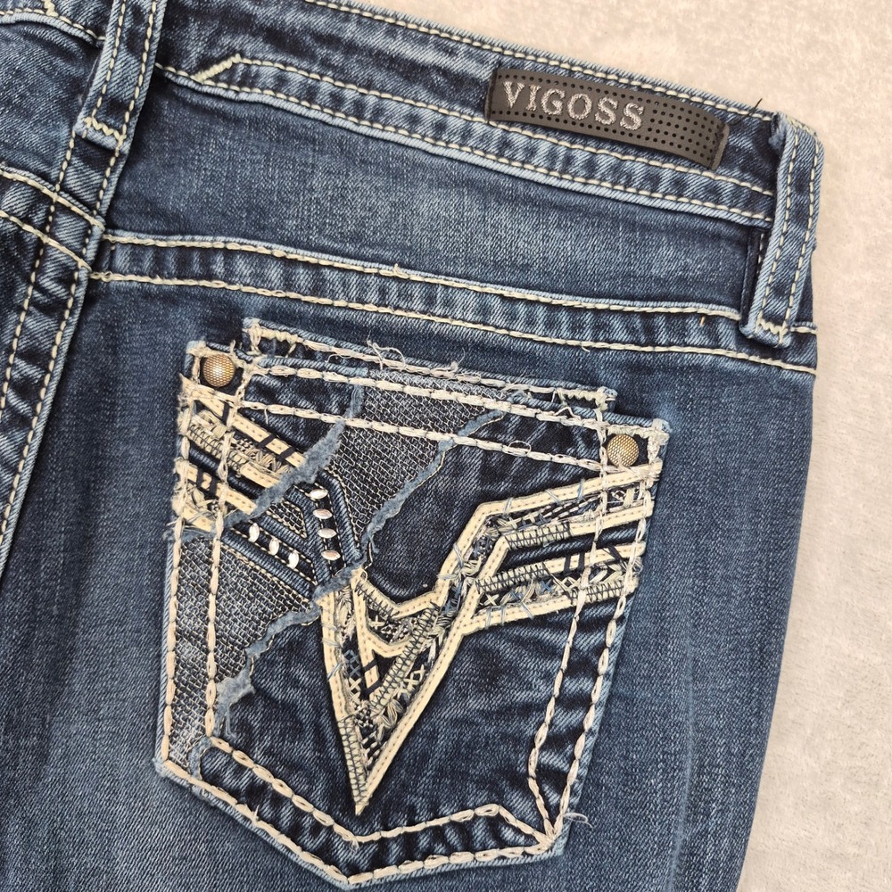 Vigoss High Rise Skinny Heritage Fit Jeans Dark Wash Embellished Size 14 L29